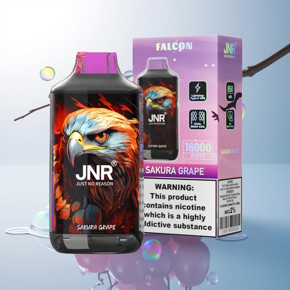 JNR Falcon 16000 Sakura Grape 850mAh & 22ml Dual Mesh Nicotine 0% 2%