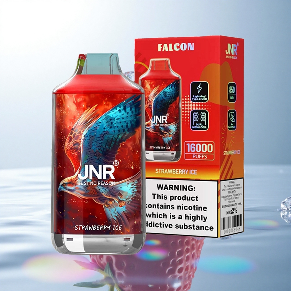 JNR Falcon 16000 Strawberry Ice 850mAh Dual Mesh 22ml Nicotine 0% 2%