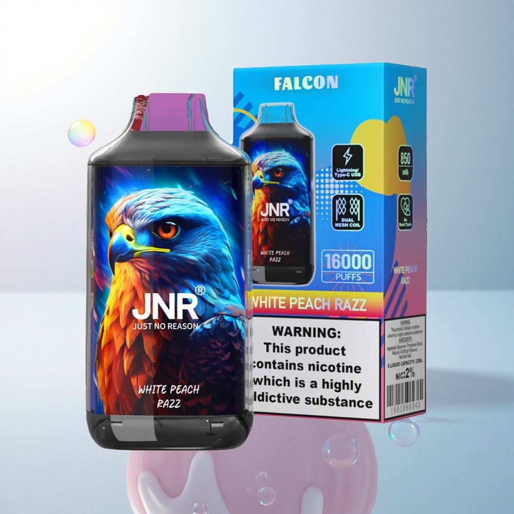 JNR Falcon 16000 White Peach Razz 850mAh & 22ml Dual Mesh