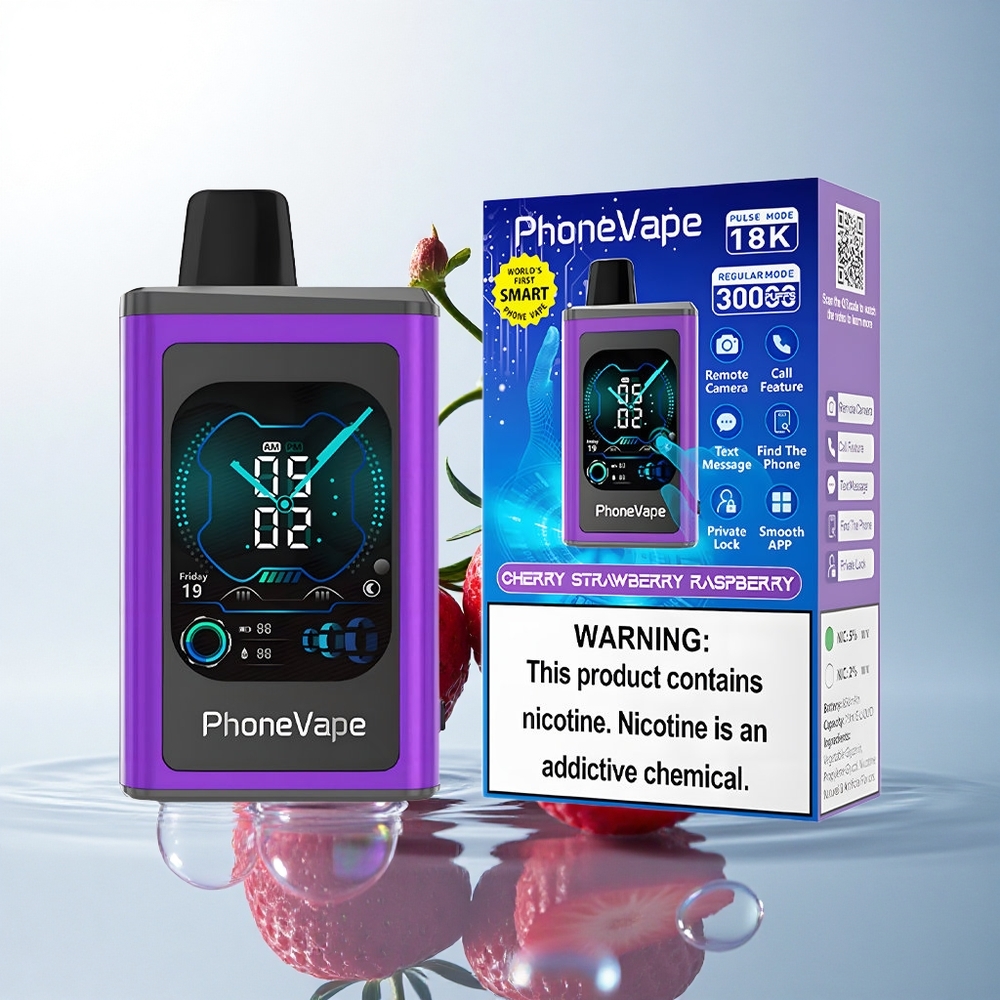 JNR PhoneVape 30000 Cherry Strawberry Raspberry Turbo Adjustable Airflow Disposable Vape