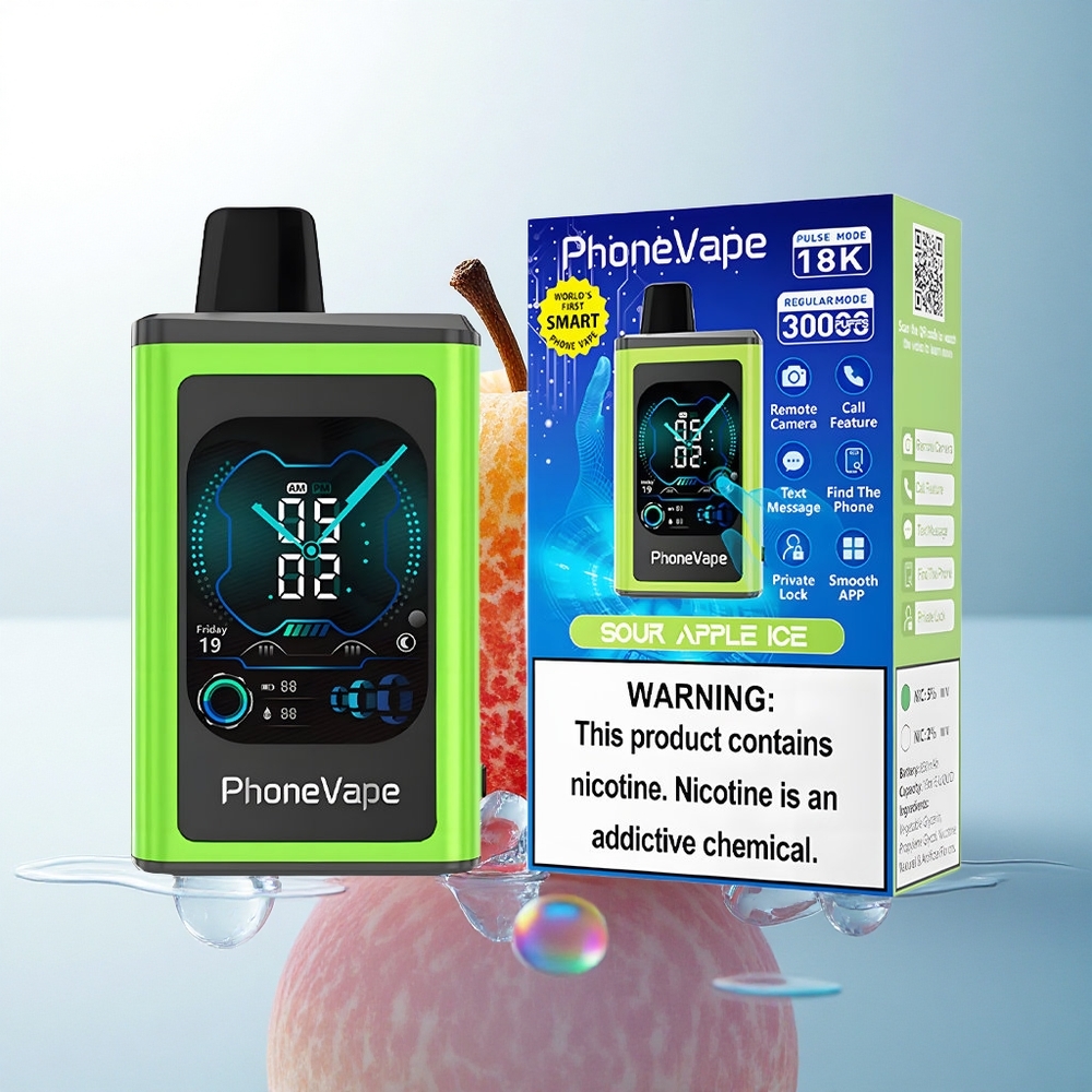 JNR PhoneVape 30000 Sour Apple Ice 850mAh Adjustable Airflow Disposable Vape