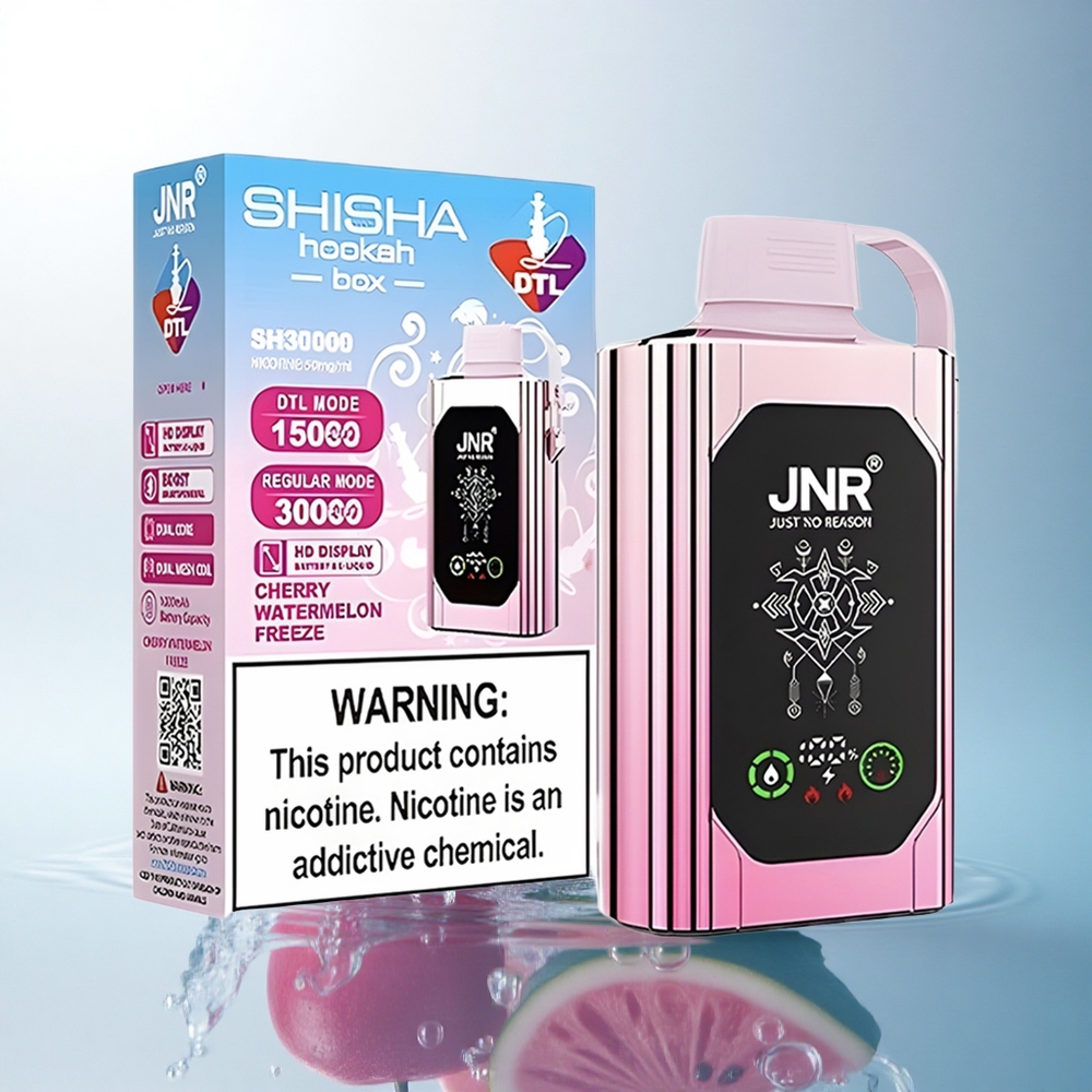 JNR Shisha Hookah Box 20500 Cherry Watermelon Freeze HD Display 1000mAh Dual Mesh Coil 25ml Nicotine 0% 2% 5%