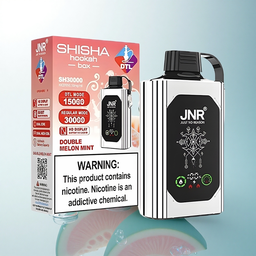JNR Shisha Hookah Box 20500 Double Melon Mint HD Display 1000mAh Dual Mesh Coil