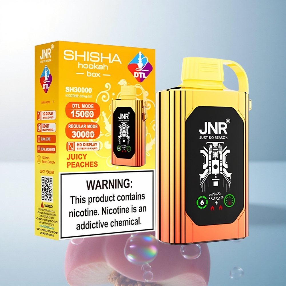 JNR Shisha Hookah Box 20500 Juicy Peaches HD Display Dual Mesh Coil 1000mAh