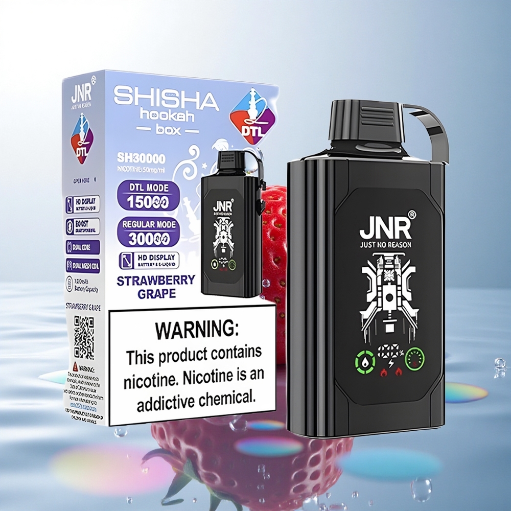 JNR Shisha Hookah Box 20500 Strawberry Grape HD Display Dual Mesh Coil 1000mAh Nicotine 0% 2% 5%