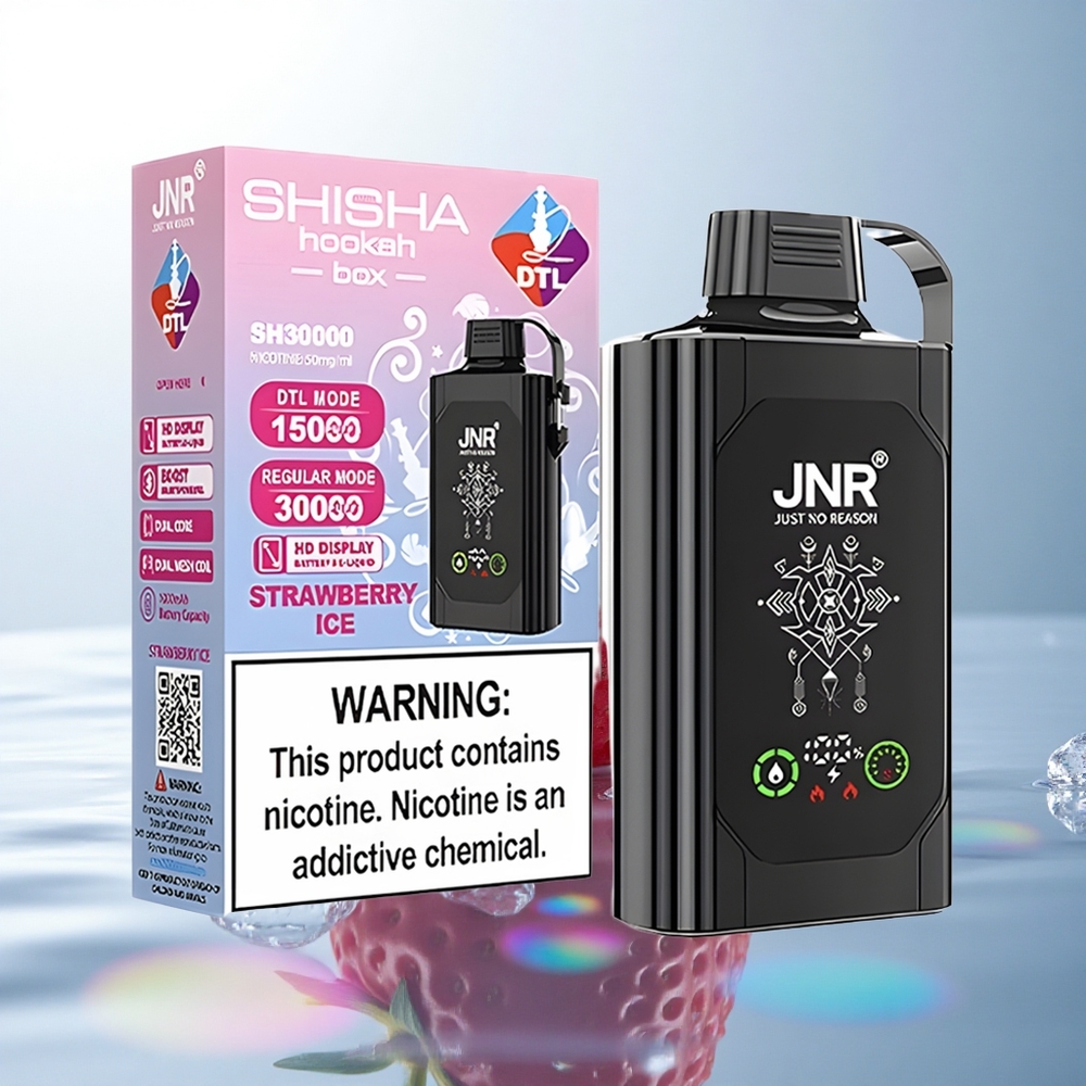 JNR Shisha Hookah Box 20500 Strawberry Ice HD Display Dual Mesh Coil 25ml Nicotine 0% 2% 5% 1000mAh Type-C