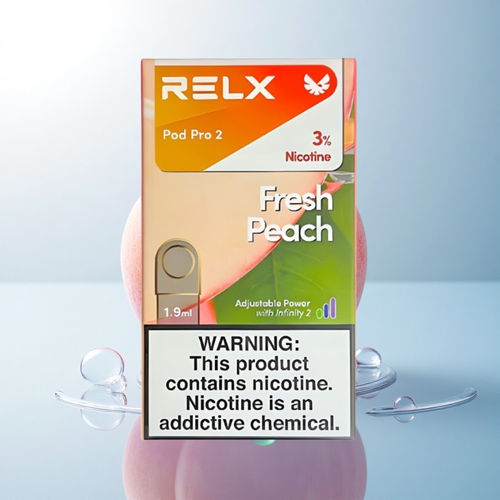 Relx Pod Pro 2 Vape Device Fresh Peach 30mg/ml Nicotine 1.9ml Vape Capacity 3 Voltage Adjustment Eco Smooth Boost