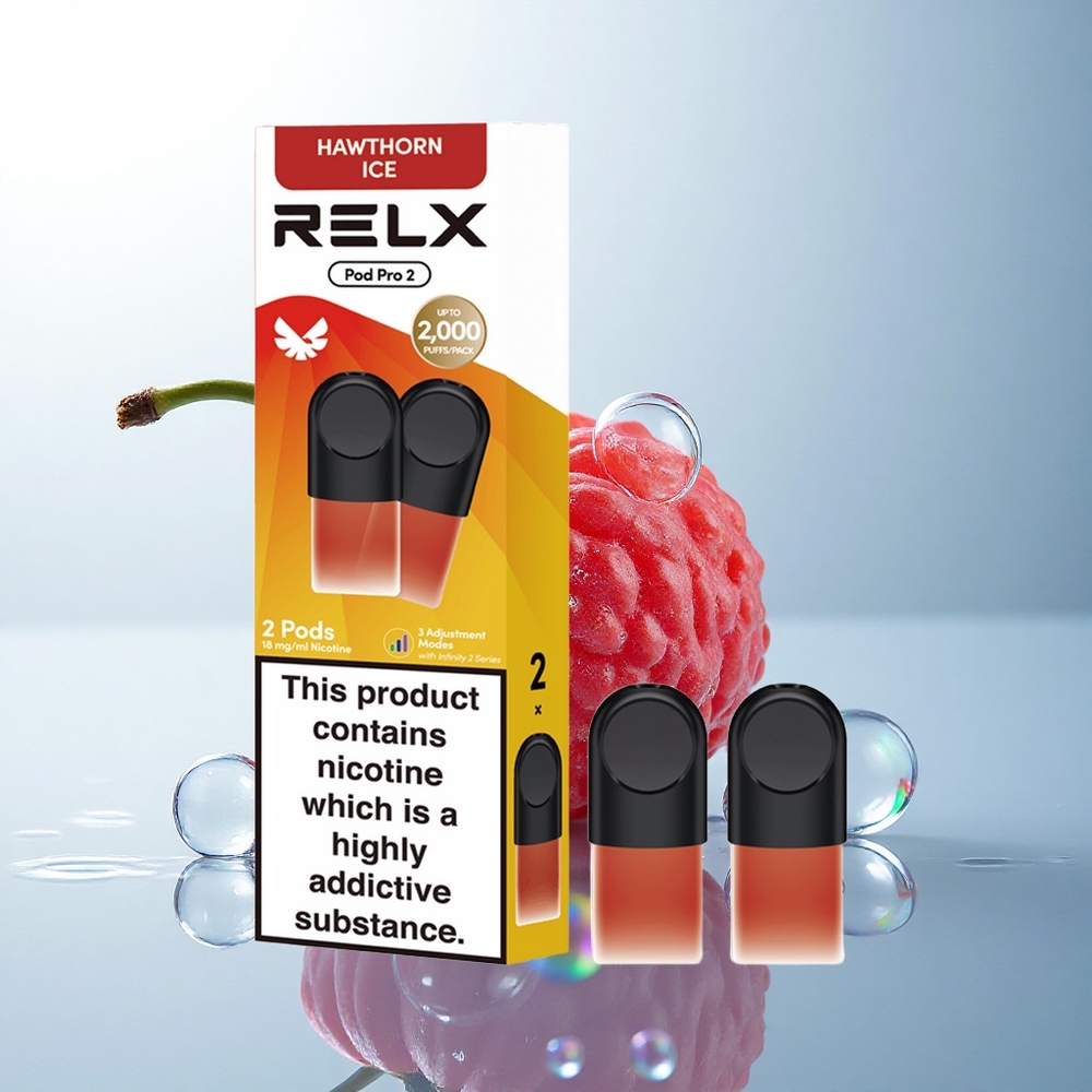 Relx Pod Pro 2 Vape Device Hawthorn Ice 18mg/ml Nicotine 1.9ml Vape Capacity 3 Voltage Adjustment Eco Smooth Boost 2 Pods/Pack
