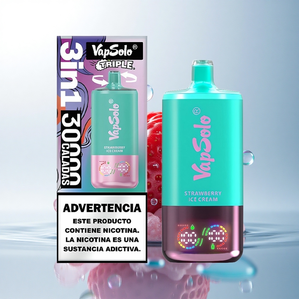 Vapsolo Triple 30000 Puffs Strawberry Ice Cream Type-C 40ml Nicotine 20mg/ml