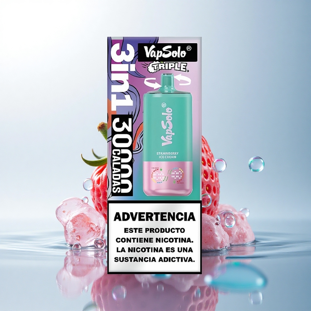 Vapsolo Triple 30000 Puffs Strawberry Ice Cream Type-C 40ml Nicotine 20mg/ml
