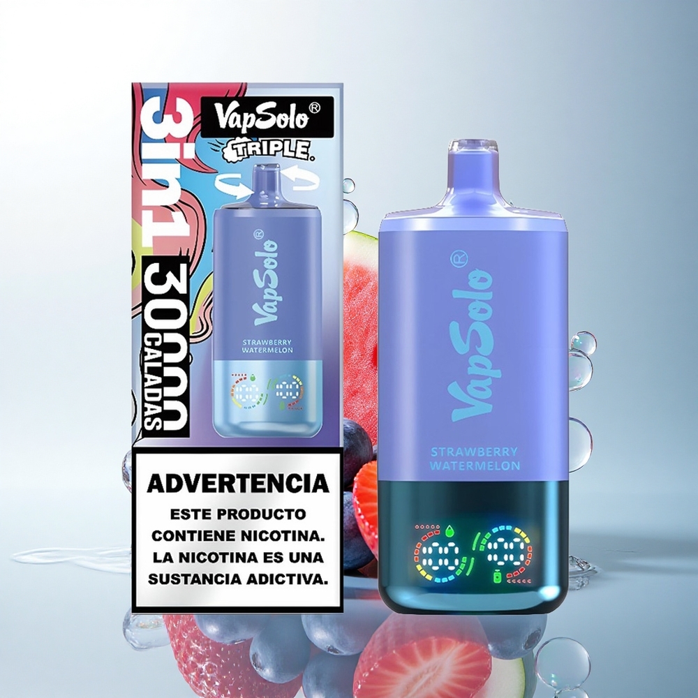 Vapsolo Triple 30000 Puffs Strawberry Watermelon & Blueberry Ice with 40ml E-Liquid and Type-C Charging