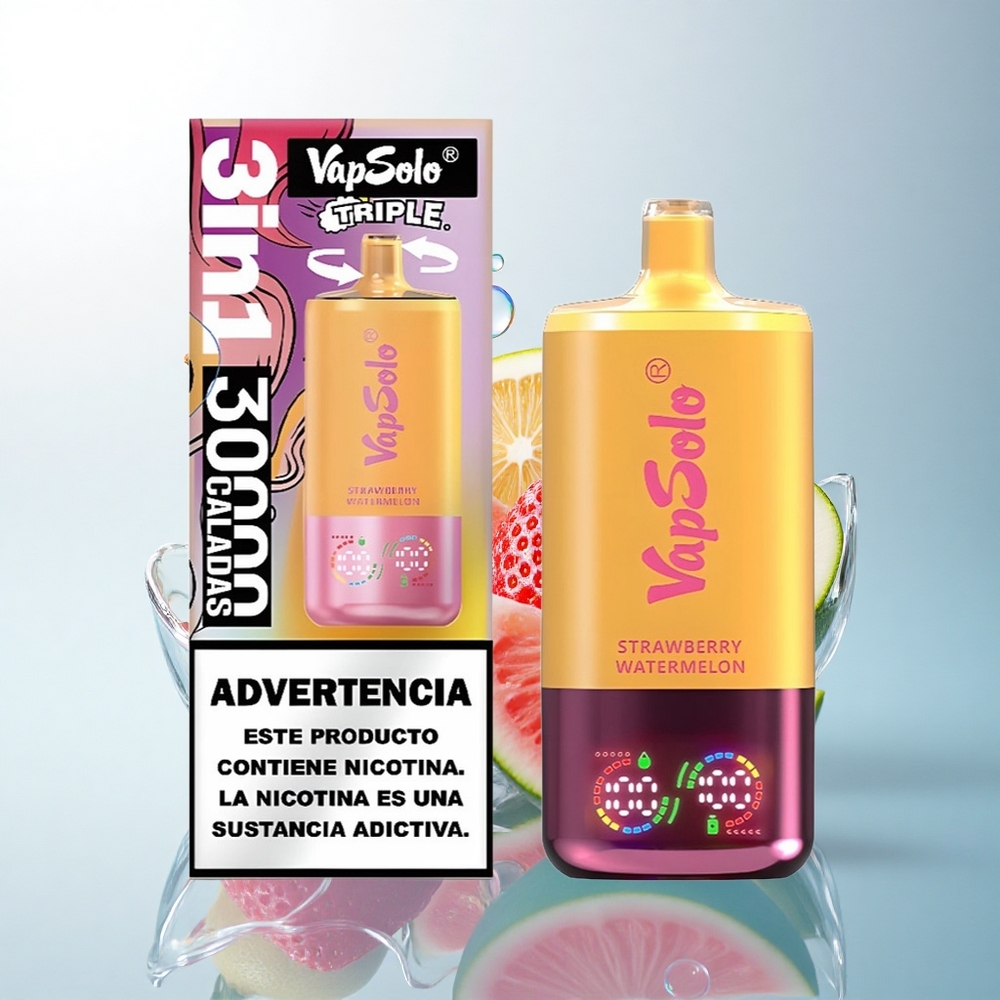 Vapsolo Triple 30000 Puffs Strawberry Watermelon & Lemon Peach 40ml 20mg Nicotine Type-C