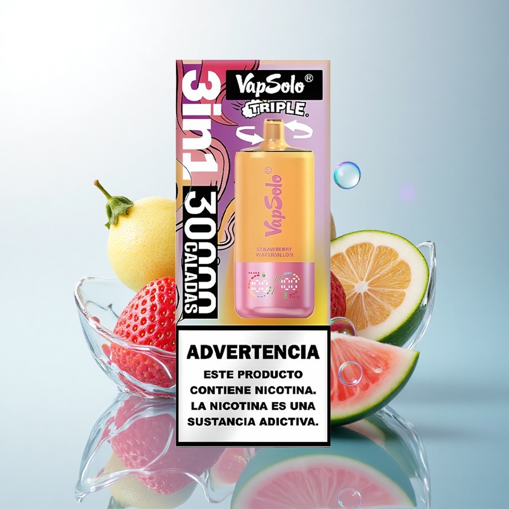 Vapsolo Triple 30000 Puffs Strawberry Watermelon & Lemon Peach 40ml 20mg Nicotine Type-C
