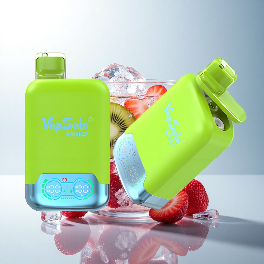 Vapsolo Twins 20000 Puffs Strawberry Kiwi & Strawberry Raspberry Cherry Ice 40ml Dual Tank Type-C 20mg/ml Nicotine