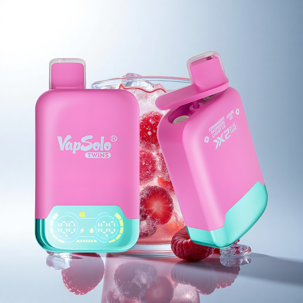 Vapsolo Twins 20000 Puffs Strawberry Raspberry Cherry Ice & Grape Ice 40ml Dual Tank Type-C